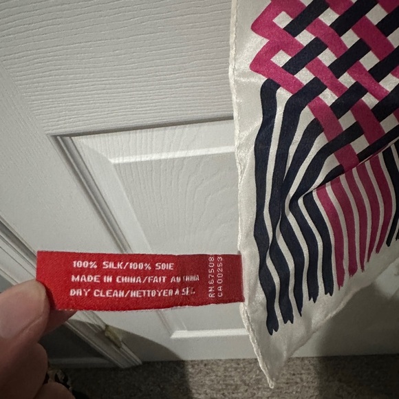 Vintage Anne Klein Pink and Black Geometric 100% Silk Scarf - Picture 3 of 3